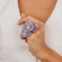 Pierścionek w kształcie liliowych astrów z koralikami. CHWILA NA LILA