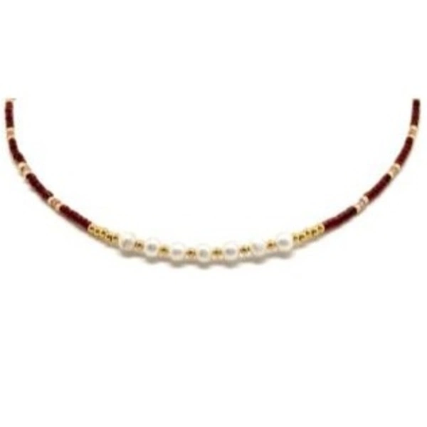 Naszyjnik z koralików w kolorze złota i cabernet z perełkami. MOSCATEL DE ALEJANDRIA