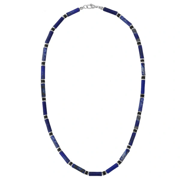 Naszyjnik męski z onyksów, sodalitów i srebrnych hematytów. WEWNĘTRZNA SIŁA