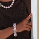 Pięciorzędowa bransoletka ze szklanych pereł w różu. RÓŻOWY OBŁOK