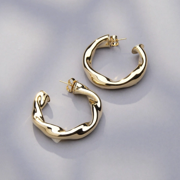 Pozłacane kolczyki koła a la skręcona lina. SPIRALA BLASKU