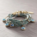 Turkusowa bransoletka z rzemienia z kryształkami. GWIEZDNY PYŁ