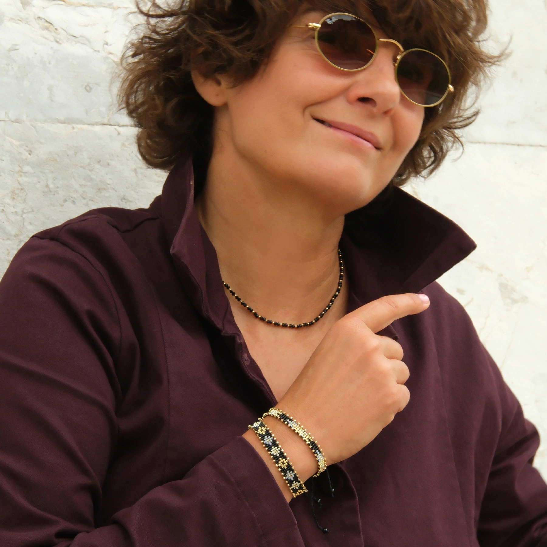 Wąska bransoletka z paciorków Miyuki z rombami. BUENOS NOCHES