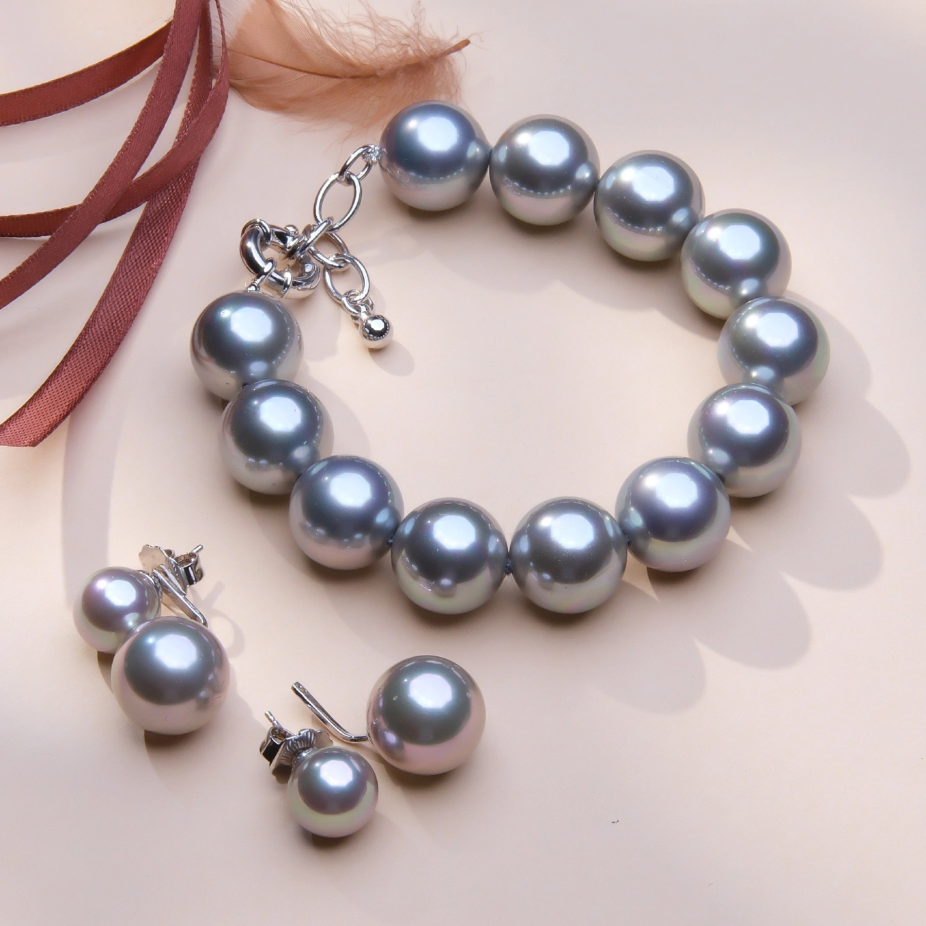 Zestaw bransoletka i kolczyki z pereł Majorka w srebrze. UKOCHANA CÓRECZKA