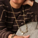 Długi pozłacany naszyjnik z hematytami i barokową perłą. COSTA BRAVA