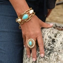 Potrójna bransoletka z turkusową kroplą i perłami. MICHAEL