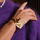 Złocona bransoletka łańcuch z sercem z motywem gołębicy. SERCE NA DŁONI