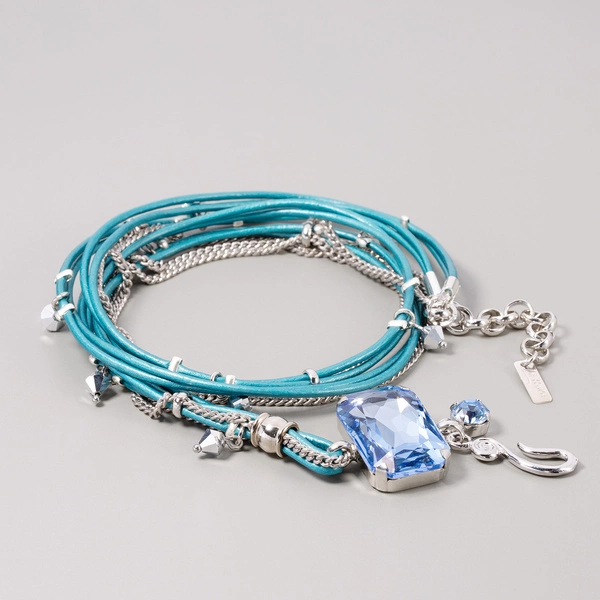 Bransoletka z turkusowego rzemyka z kryształami. SUSANNA