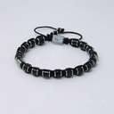 Bransoletka z koralików z agatu i krążków ze stali. PAN KAPITAN