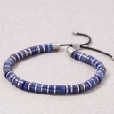 Bransoletka męska ze stali i koralików lapis lazuli. 