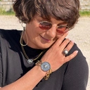 Pozłacany pierścień z perłą i diamentowymi łańcuszkami. UMBRIA BIANCO