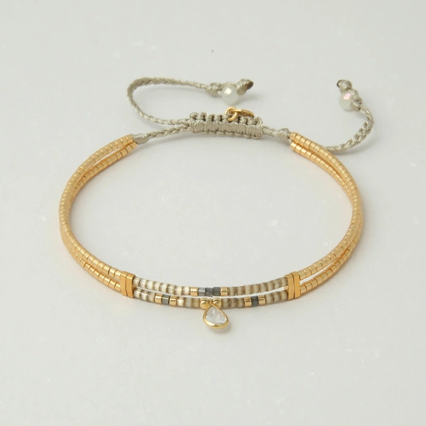 Dwurzędowa bransoletka z paciorków Miyuki z cyrkonią. SŁODKI MIÓD