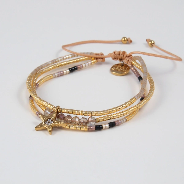 Trzyrzędowa bransoletka z paciorków Miyuki z gwiazdą. ZŁOTE CANNES