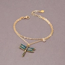 Pozłacana bransoletka z zieloną ważką i kryształkiem. LEŚNA WRÓŻKA