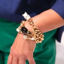 Złocona bransoletka na łańcuchu z czarną głową konia. LETICIA