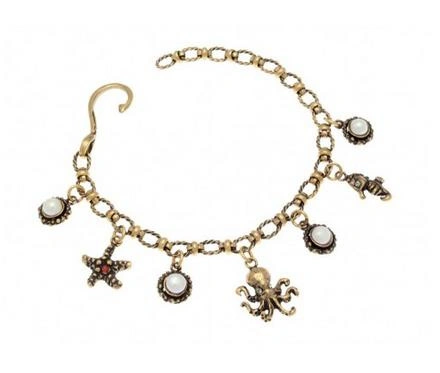 Krótki złocony naszyjnik z perłami i morskimi motywami. SKARBY OCEANU