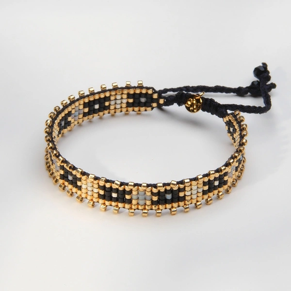 Wąska bransoletka z paciorków MiyukI ze szlaczkiem. NOCNA SONATA