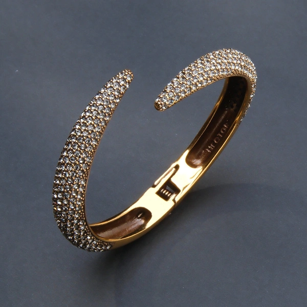 Wąska otwarta pozłacana bransoletka z kryształkami. DROGA DO SZCZĘŚCIA