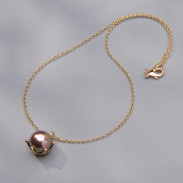 Złocony naszyjnik ze szklaną perłą w kolorze mokka. PIĘKNA PRZYSZŁOŚĆ