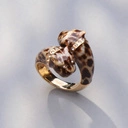 Emaliowany pierścionek z dwiema głowami jaguarów. KOTKI MAŁE DWA