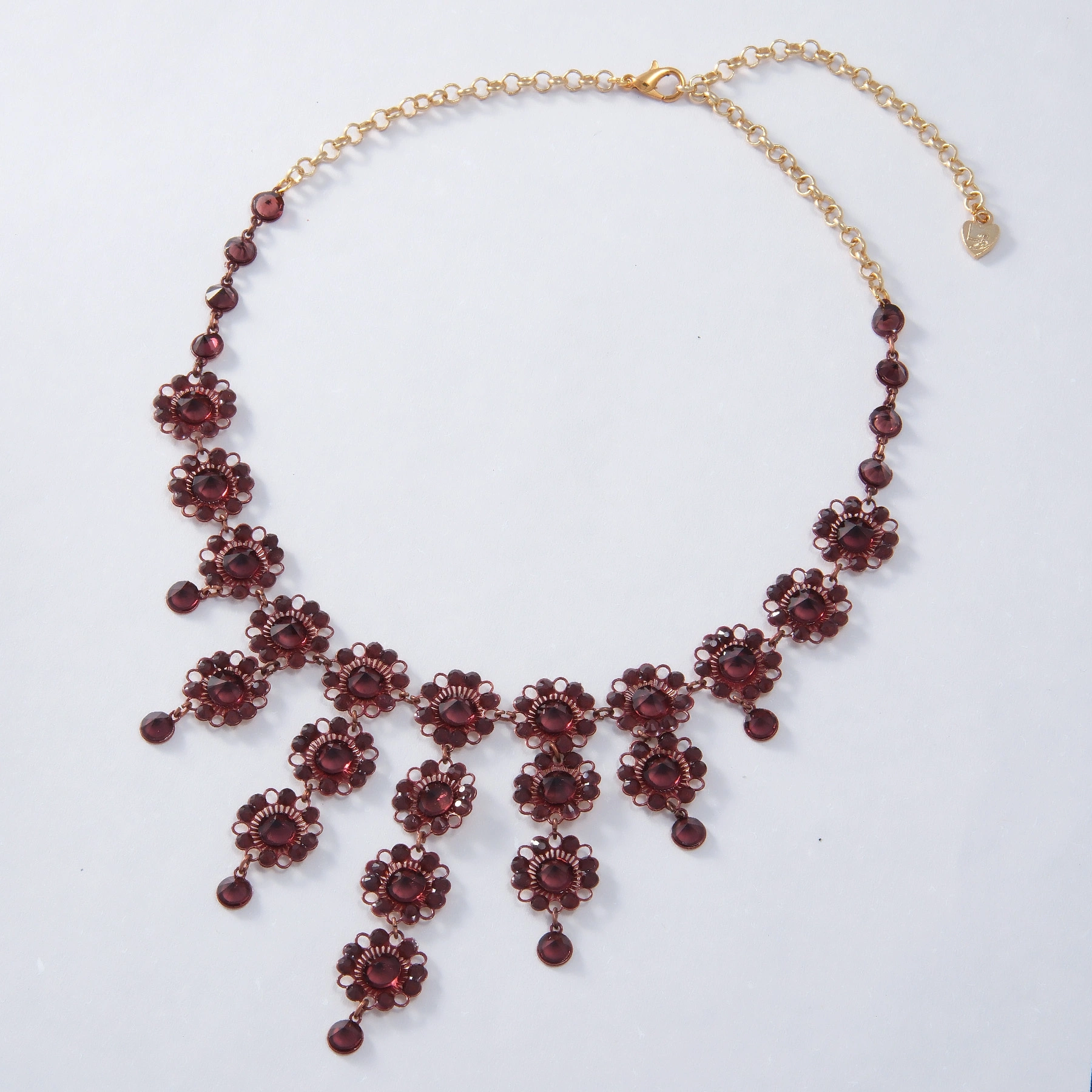 Zlocony naszyjnik z kryształami w tonie cabernet. EDERA VERDE