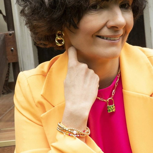 Krótki wisiorek na łańcuszku z zawieszką kłódką z cętkami. NA ZAWSZE