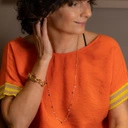 Długi pozłacany naszyjnik z kolorowymi cyrkoniami. CUKIERKI