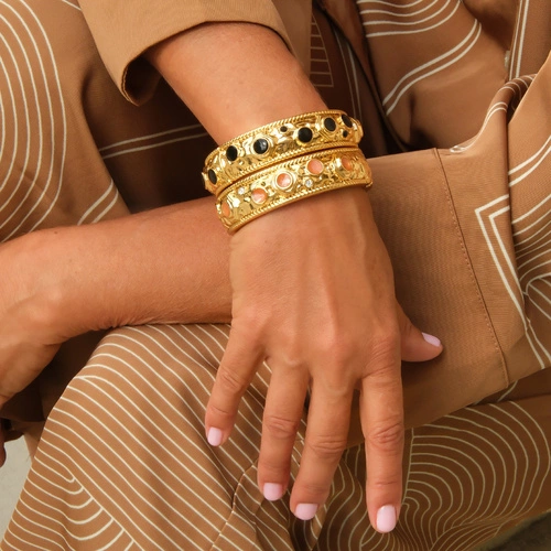 Pozłacana bransoletka z brązową emalią i cyrkoniami. DWORSKIE UCIECHY