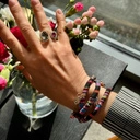 Elegancki pierścionek z szarym i różowym kryształkiem. MALINOWE SNY