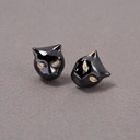 Kolczyki wkrętki z emaliowaną głową pantery. CZARNA PANTERA