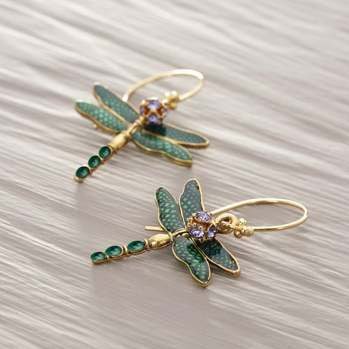 LIBÉLULA DE ESMERALDA. Pendientes colgantes con libélula