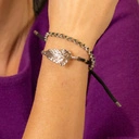 Posrebrzana bransoletka z szarych kryształków i koralików. NA MIŁY DZIEŃ