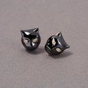 Kolczyki wkrętki z emaliowaną głową pantery. CZARNA PANTERA