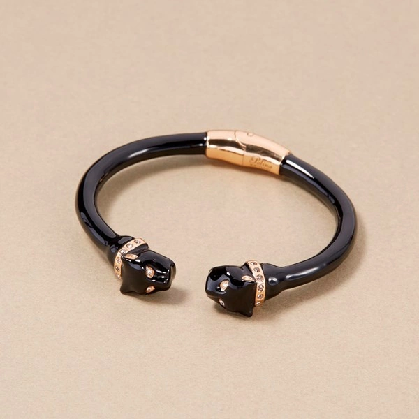 Sztywna otwarta bransoletka z dwiema głowami panter. PATRZ NA MNIE