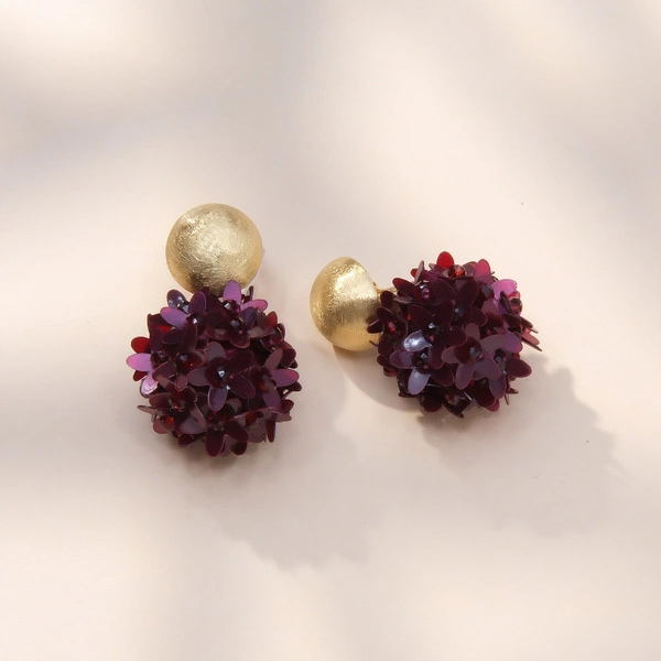Wiszące kolczyki kule z burgundowymi kwiatkami. ŁYK NAMIĘTNOŚCI