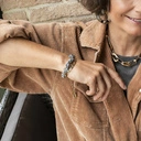 Złocona bransoletka z łańcucha przeplecionego sznurkiem. SZARY JEDWAB