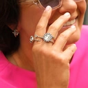 Posrebrzane kolczyki a la statek kosmiczny z krysztalem. Z INNEJ PLANETY