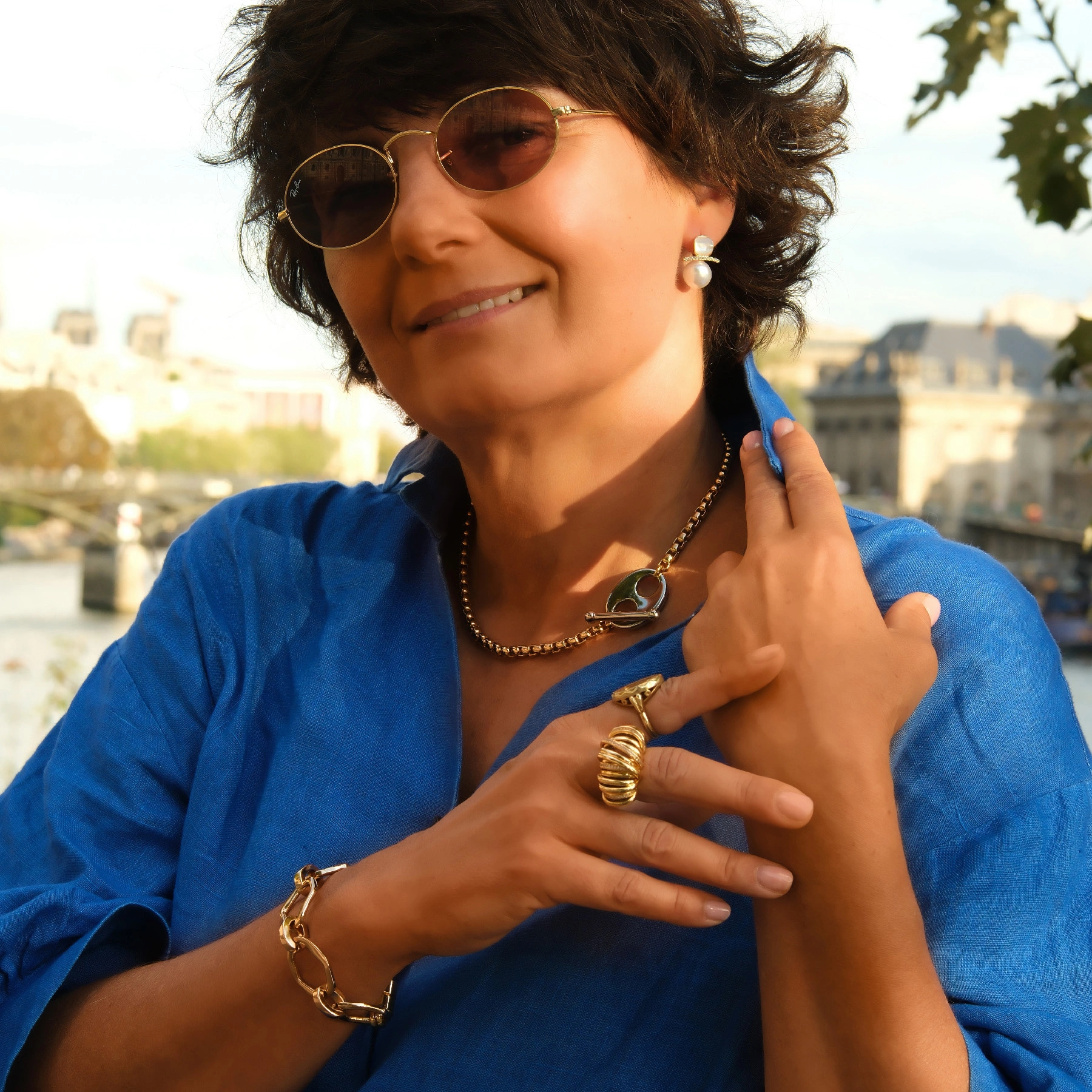 Pozłacane kolczyki z perłą, masą perłową i cyrkoniami. KROPLE MGŁY