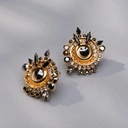 Złocone kolczyki z czarnymi hematytami i kryształami. DWA SŁOŃCA