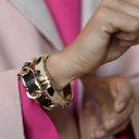 Złota bransoletka z ekoskórą z włosiem à la pantera. SAFARI