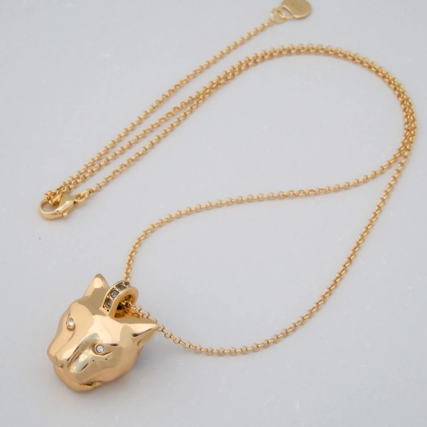 Pozłacany wisiorek z zawieszką z głową pantery i cyrkoniami. KSIĘŻNA DŻUNGLI