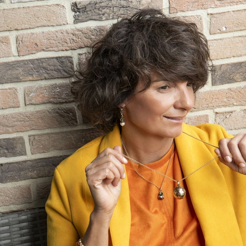 Kolczyki wiszące z granatami, cyrkoniami i perłami. SANTA MARIA DEL FIORE