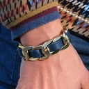 Pozłacana pancerka z paskiem z granatowej ekoskóry. GRANAT NOCY