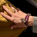 Elegancki pierścionek z szarym i różowym kryształkiem. MALINOWE SNY