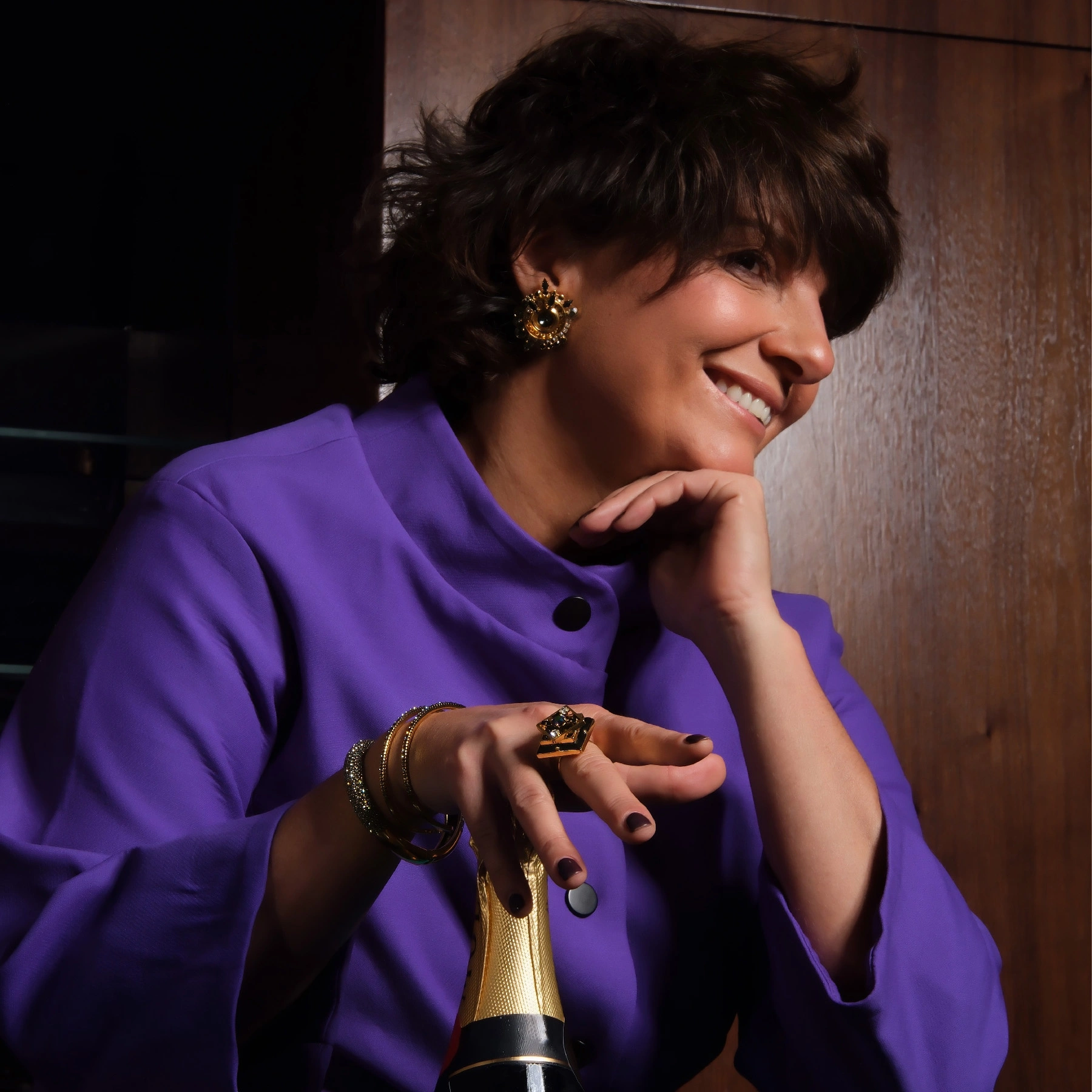 Złocone kolczyki z czarnymi hematytami i kryształami. DWA SŁOŃCA