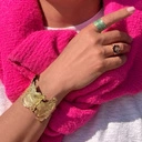 Złoty regulowany pierścionek pokryty zieloną oksydą. ZWINIĘTY LIŚĆ