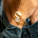 Bransoletka łańcuch z białym sercem i perełkami. SÃO PAULO