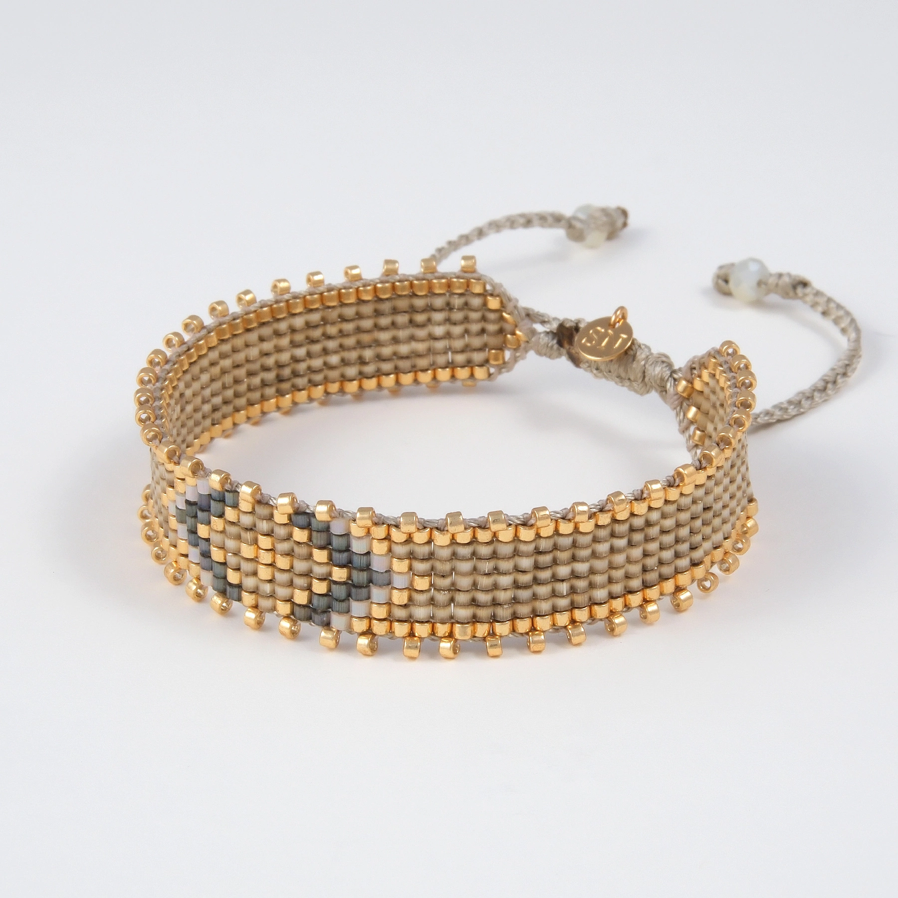 Wąska bransoletka ręcznie tkana z paciorków Miyuki. HONEY