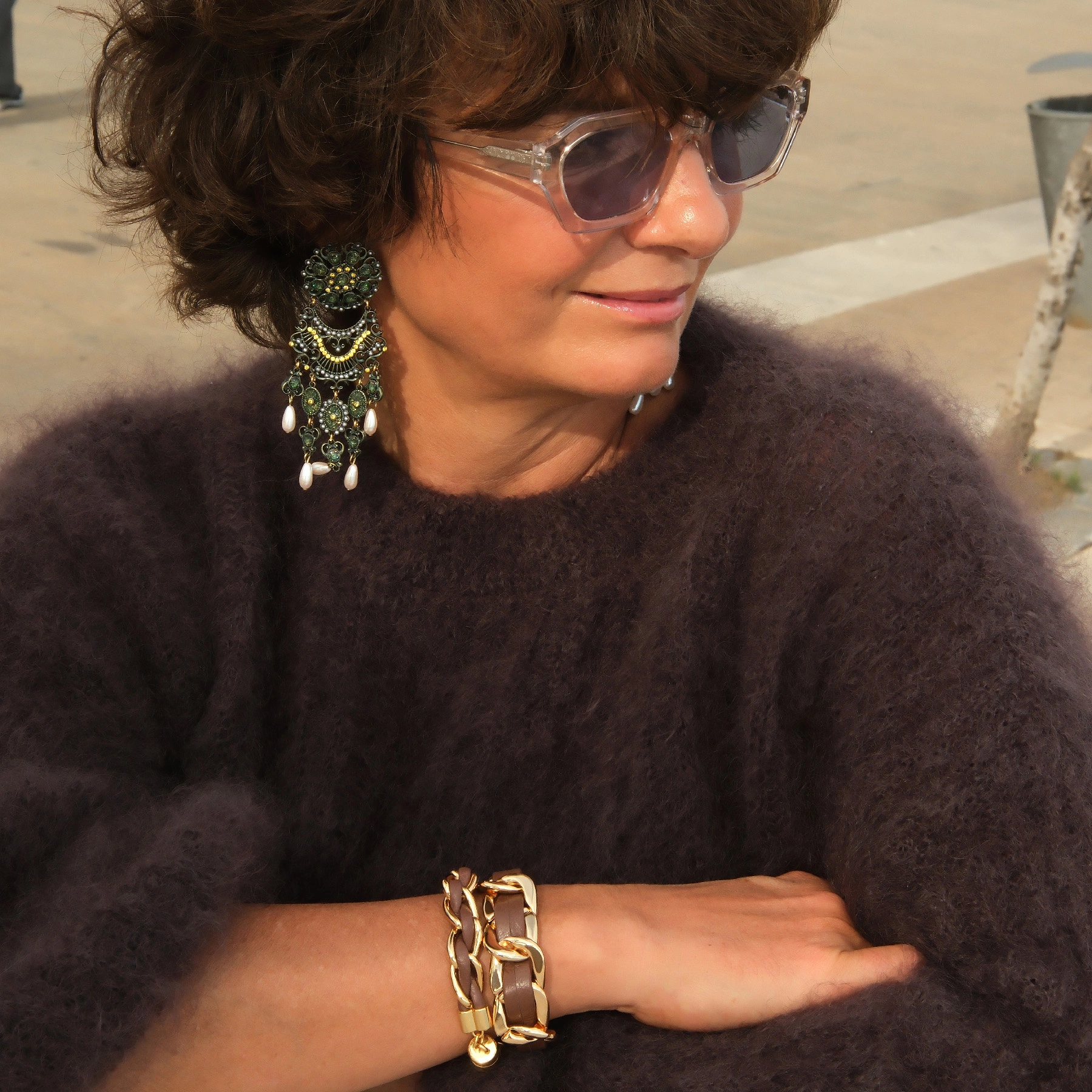 Pozłacana pancerka z paskiem z brązowej ekoskóry. PLAŻA IPANEMA