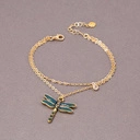 Pozłacana bransoletka z zieloną ważką i kryształkiem. LEŚNA WRÓŻKA